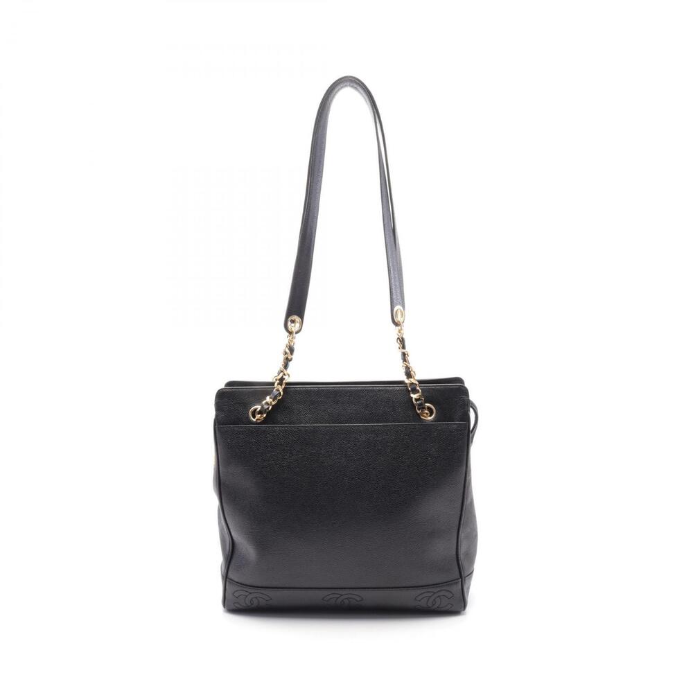 Chanel Triple Coco Mark Shoulder Bag Black Grained Calfskin Leather